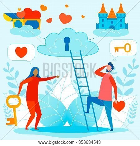 Bright Banner, Choice Between Golden Key And Heart. Man Holds Heart His Hands And Hits Himself Head.