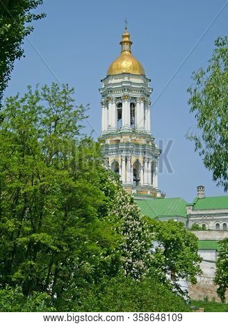 In The Kiev-pechersk Lavra In The Spring. Large Bell Tower
