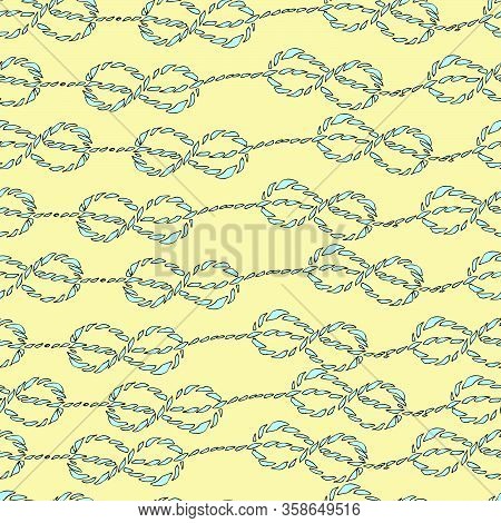 Seamless Vector Pattern With Horizontal Rope With Knot On Yellow Background