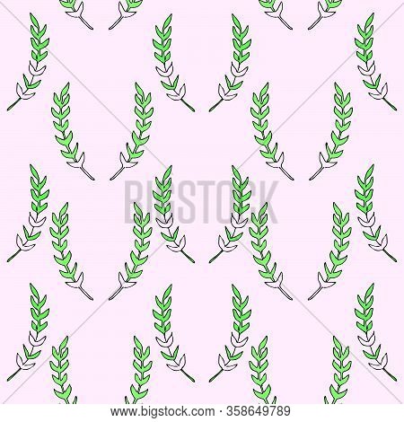 Seamless Floral Vector Pattern With Isolated Branches With Leaves On Pink Background