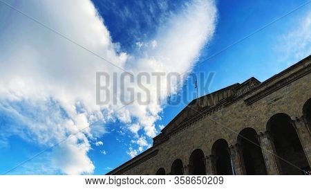 Tbilisi Architecture Against The Backdrop Of Cloudy Skies.