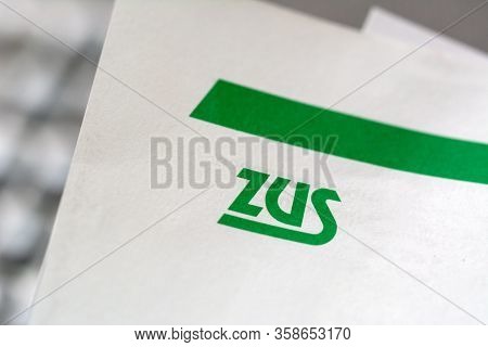 Gdansk, Poland - March 31, 2020: Zus (national Social Insurance Company) Logo On A Sheet Of Paper