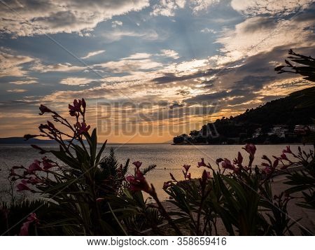 Sunset Over The Mediterranean Sea In Drvenik, Croatia