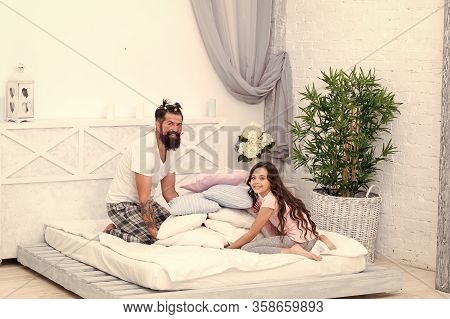 She Trust Him As Confidante. Small Child And Father Enjoy Fun Time. Father And Daughter Relationship