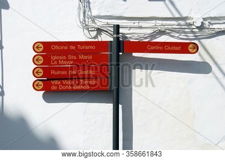 Medina Sidonia, Spain - June 25, 2009 - Places Of Interest Signpost, Medina Sidonia, Medina Sidonia,