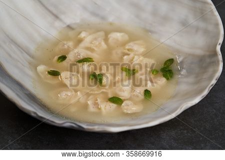 Traditional Azerbaijani Cuisine, Soup With Small Dumplings With A Lot Of