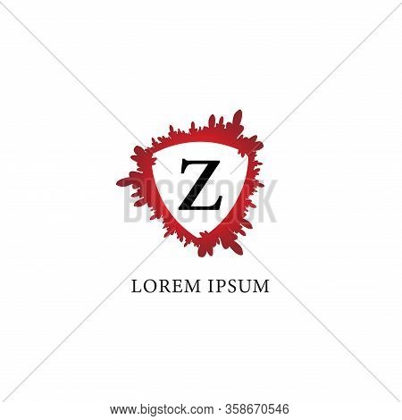 Letter Z Alphabet Logo Design Template. Splash Of Blood With Shield Shape In The Midle. Insurance, P