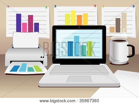 Vektor Office Computer med Business Diagram