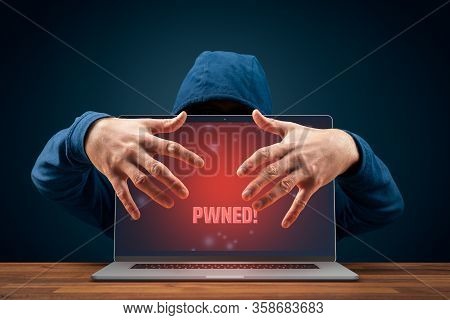 Pwned Computer Usurp Hacker And Cyber Security Concept. Leaked Passwords, Data Breach, Cybersecurity