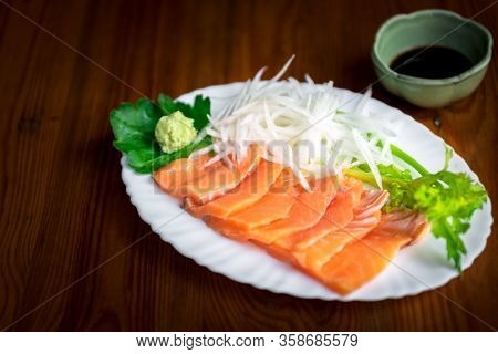 Japanese Food Sashimi Salmon In Japan Restaurant