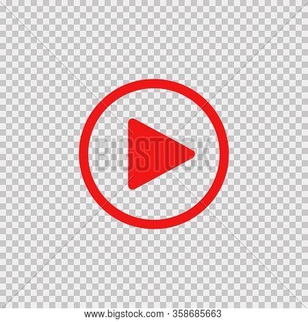 Play Button. Vector Isolated Icon Or Sign. Play Sign Red Color On Transparent Background. Eps 10