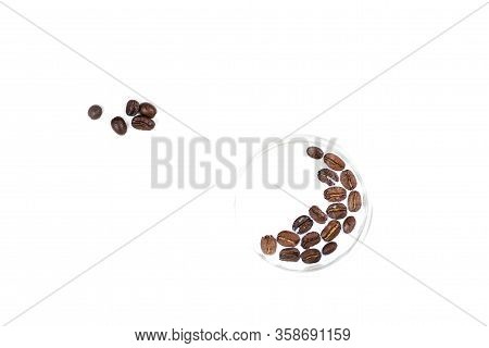 Coffee Beans In A Glass With Milk And Outside On A White Background Top View