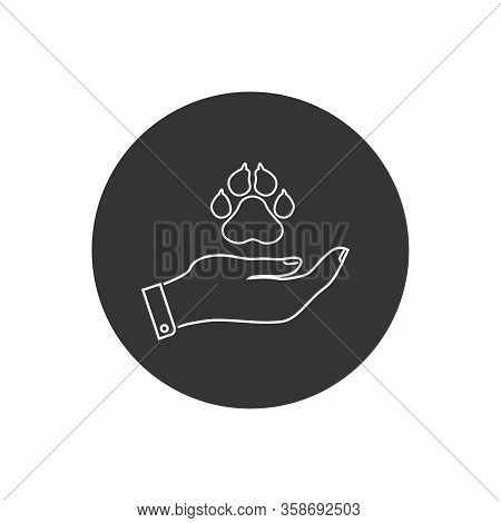 Charity And Donation Icon, Logotype, Badge. Hand Holding Animal Paw. Friendship, Generous, Volunteer