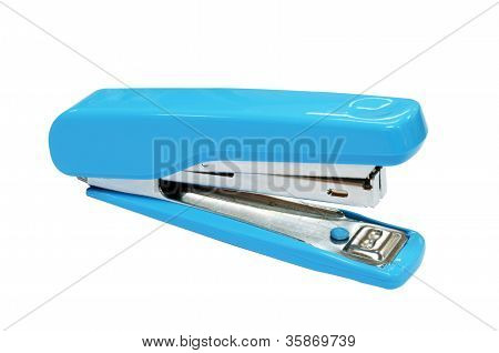 Blue stapler isolated on white