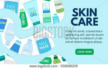 Organic Or Natural Cosmetics. Many Jars And Bottles With Cosmetic Names. Facial Skin Care. Online St