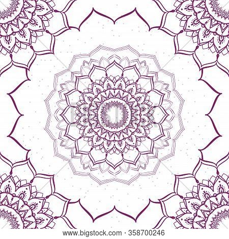 Vector Seamless Ornamental White Background With A Thin Black Oriental Pattern. Pattern With Mandala