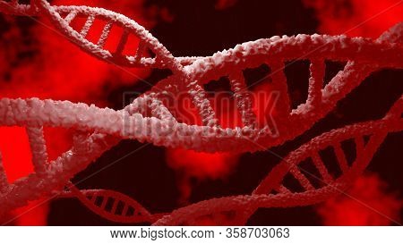 3d Illustration Of Dna Double Helix Structure On Red Background