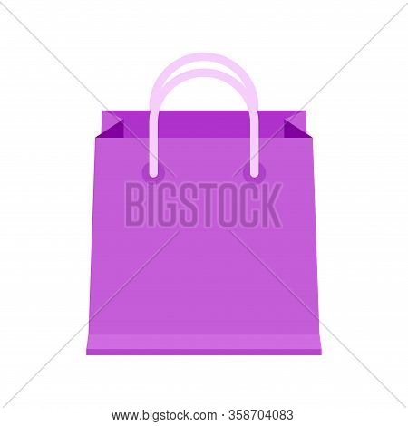 Bag Paper Purple For Icon Isolated On White, Cardboard Purple Handle Bag For Retail Container, Clip 