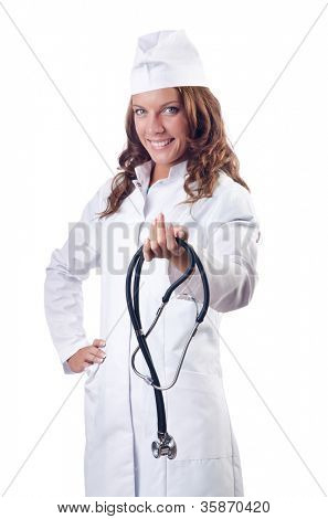 Attrative žena doktor izolované na bílém