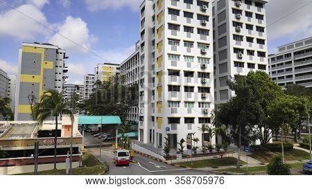 Singapore, 31 Mar, 2020: Typical View Of Singapore Residential Building Also Known As Hdb In The Aft