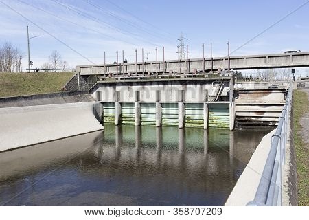 Tornavento, Italy - March 08, 2020: A View Of Tornavento Hydroelectric Power Plant