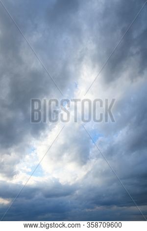 Stormy Sky With Storm Clouns On The Sunset With Beautiful Sun