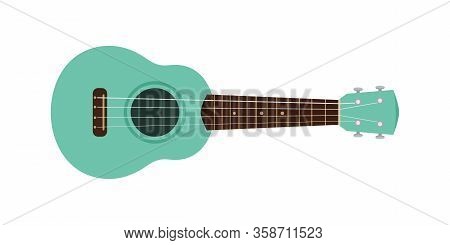 Ukulele Cute Green Pastel Isolated On White, Small Ukelele Green Soft Color For Flat Icon, Realistic