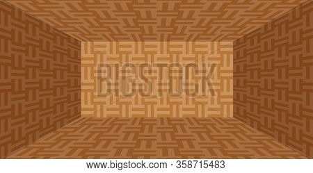 Parquet Wooden Room Empty In Top View For Background, Illustration Parquet Floor Box Shape, Parquet 