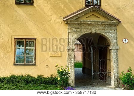 Salzburg, Austria - May 26, 2019: The Outer Gate To The Nonnberg Abbey (stift Nonnberg) Leads To A S
