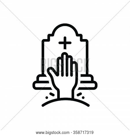 Black Line Icon For Horror Phobia Awe Graveyard Cemeteries Sheol Tombstone Halloween Spooky Grave