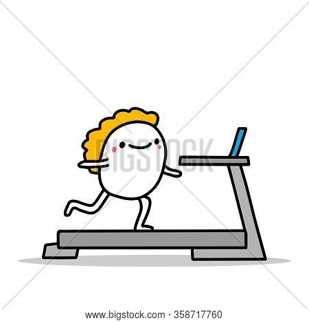 Treadmill Sportive Woman Running Equipment Hand Drawn Vector Illustration In Cartoon Comic Style