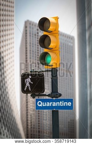 Street Sign To Quarantine Versus Virus
