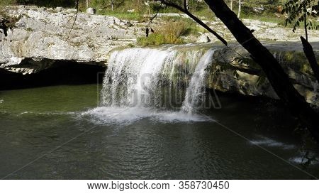 Waterfall And Cave The Zarecki Krov On The Pazincica River - Pazin, Croatia