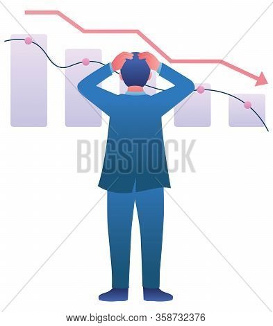 Conceptual Illustration Depicting Businessman Watching The Collapse Of The Stock Market And The Econ