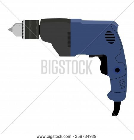 Electric Drill, Flat Style. Isolated On A White Background. Hand-held Power Tool. Vector Illustratio