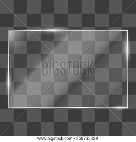 Rectangle Glass Plate, Realistic Transparent Glass, Window. Light Effect With Glare And Light. Beaut