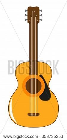 Classic Acoustic Guitar. Stringed Musical Instrument. Isolated Silhouette Of Classical Guitar On A W