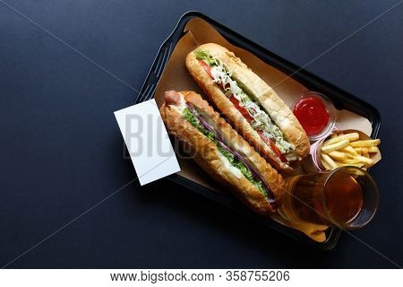 Close Up Of Hot Dog. Fast Food.
