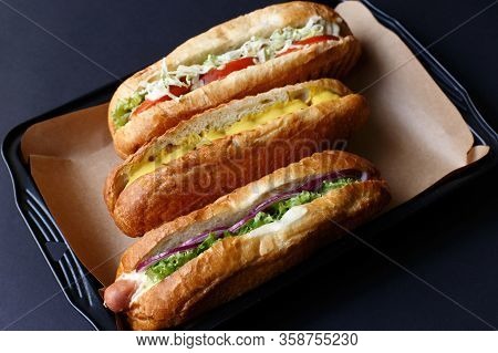 Close Up Of Hot Dog. Fast Food.
