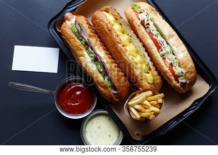 Close Up Of Hot Dog. Fast Food.