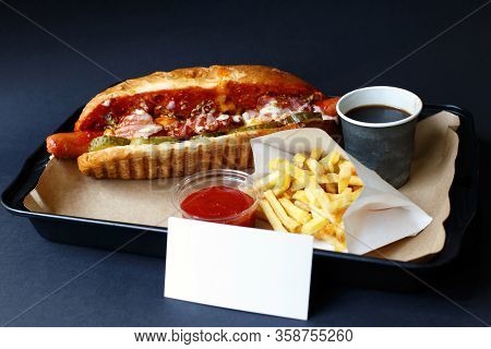 Close Up Of Hot Dog. Fast Food.