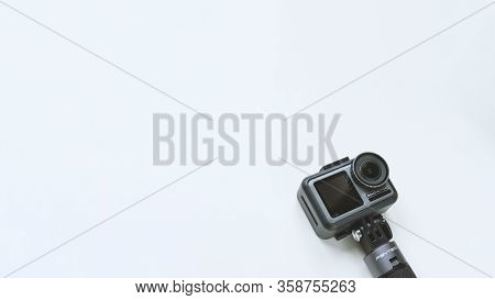 Chekhov, Russia - March 8, 2020: Dji Osmo Action Isolated On White Background With Copyspace. Action