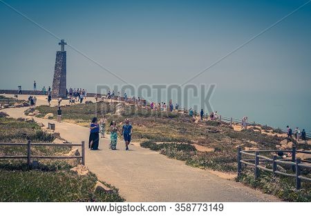 Cape Roca, Portugal - June 14, 2017: Cape Roca Cabo Da Roca - Westernmost Point Of Europe And Eurasi
