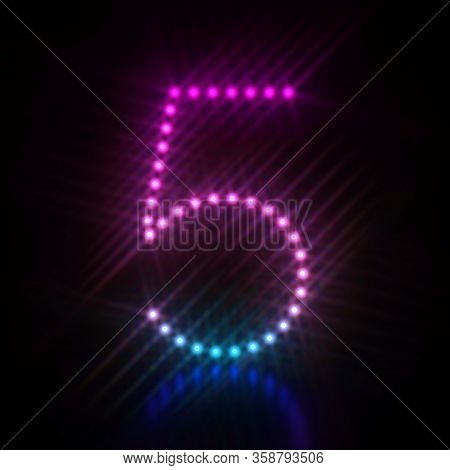 Pink Blue Dot Light Font Number 5 Five  3d Render Illustration Isolated On Black
