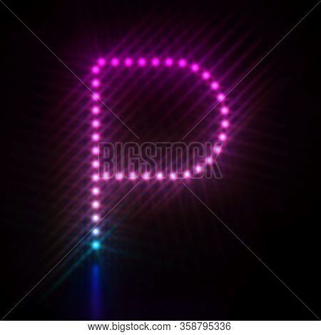 Pink Blue Dot Light Font Letter P 3d Render Illustration Isolated On Black