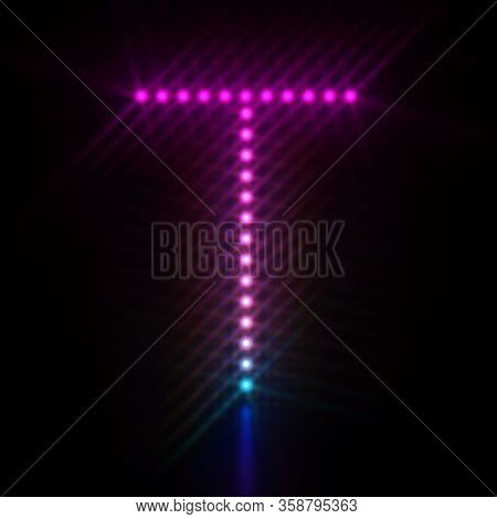 Pink Blue Dot Light Font Letter T 3d Render Illustration Isolated On Black