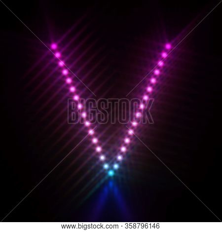 Pink Blue Dot Light Font Letter V 3d Render Illustration Isolated On Black
