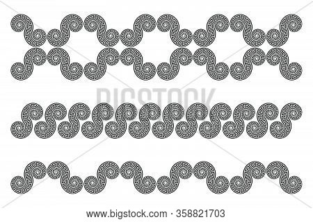 Set Of Elements Of Greek Ornament And Mayan Patterns. Minimalistic Pattern On A White Background