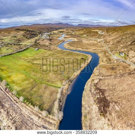 Aerial View Of Gweebarra River Between Doochary And Lettermacaward In Donegal - Ireland.