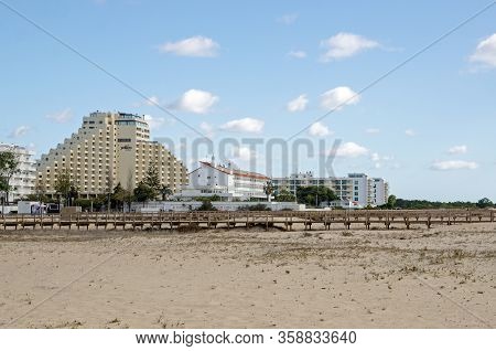 Monte Gordo, Portugal - November 18, 2019: Hotels Overlooking The Beach At The Algarve Seaside Resor